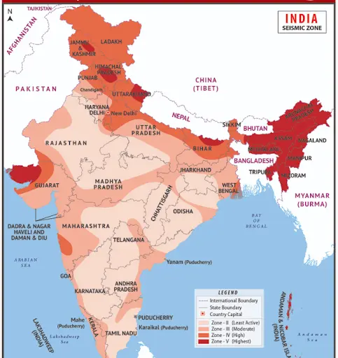 भारत के भूकंप क्षेत्र