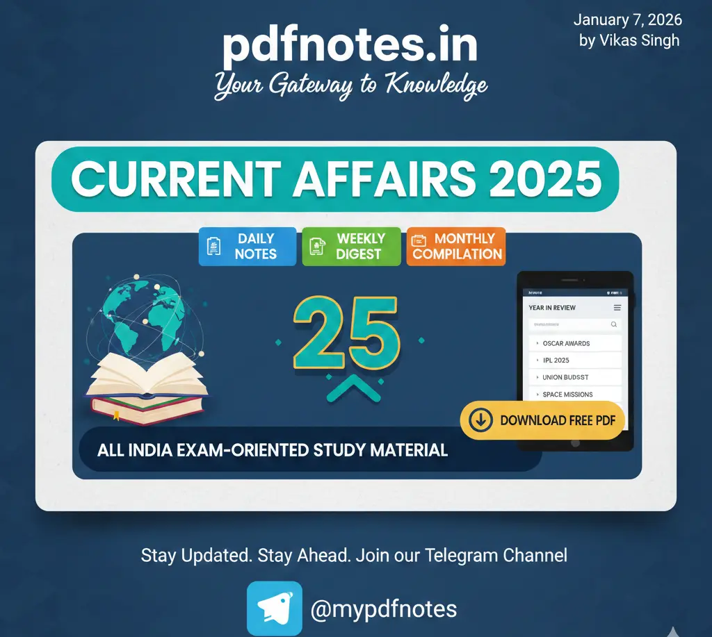 Current Affairs 2025 in Hindi PDF Daily Weekly Monthly Notes pdfnotes.in