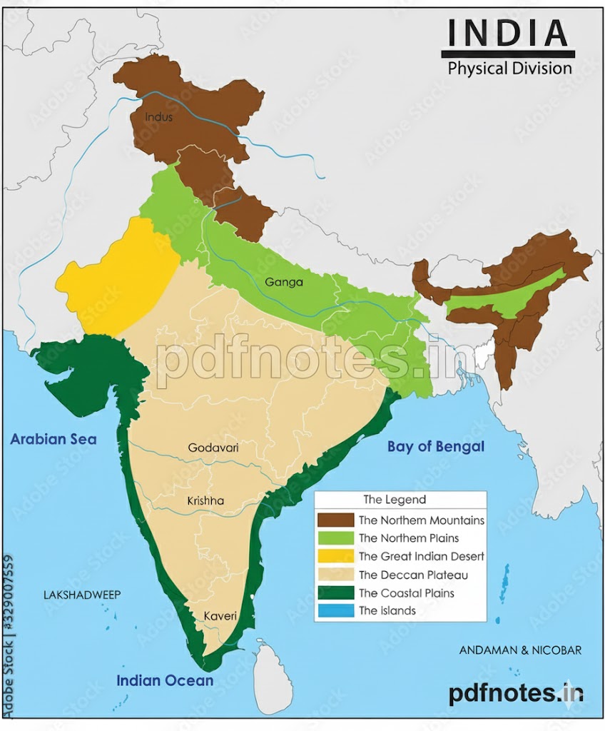 भारत की भौतिक संरचना का मानचित्र